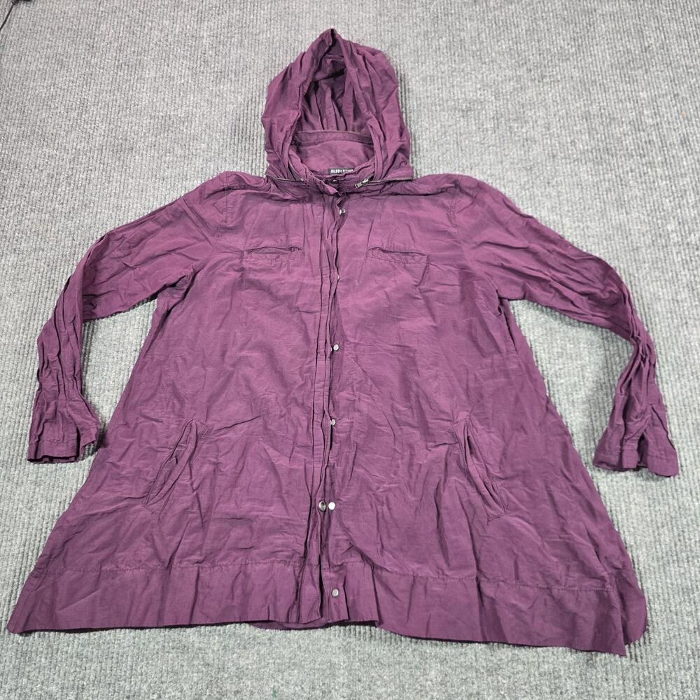 Eileen Fisher Jacket Womens XL Purple Hooded Lightweight Pockets Midlength